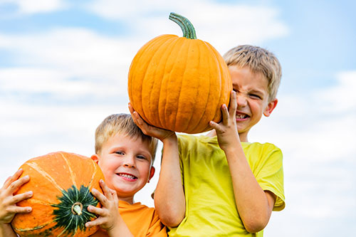 Kinder mit Kürbissen